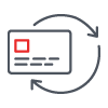 Icon of a card with a red square and circular arrows, representing a transfer or exchange.